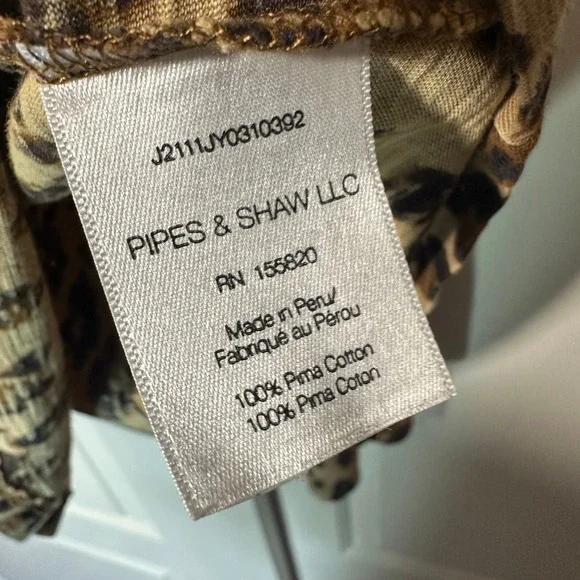 Veronica Beard Porter Leopard Puff Sleeve Tee Brown Womens Med Boho Pima Cotton - Picture 4 of 5